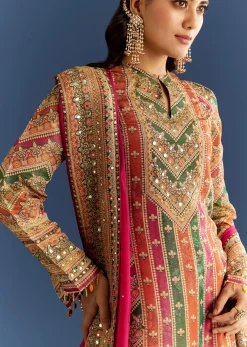 Pink Tissue Kurta With Organza Palazzo And Dupatta