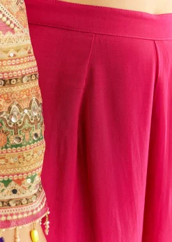 Pink Tissue Kurta With Organza Palazzo And Dupatta