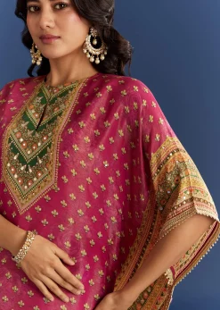 Pink Tissue Mirror Stone Embroidered Kurta With Printed Sharara