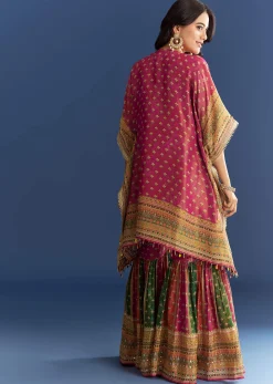 Pink Tissue Mirror Stone Embroidered Kurta With Printed Sharara