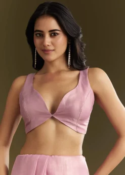 Pink Tissue Saree With All Over Stone Embellishment And Cutdana Scallop Border