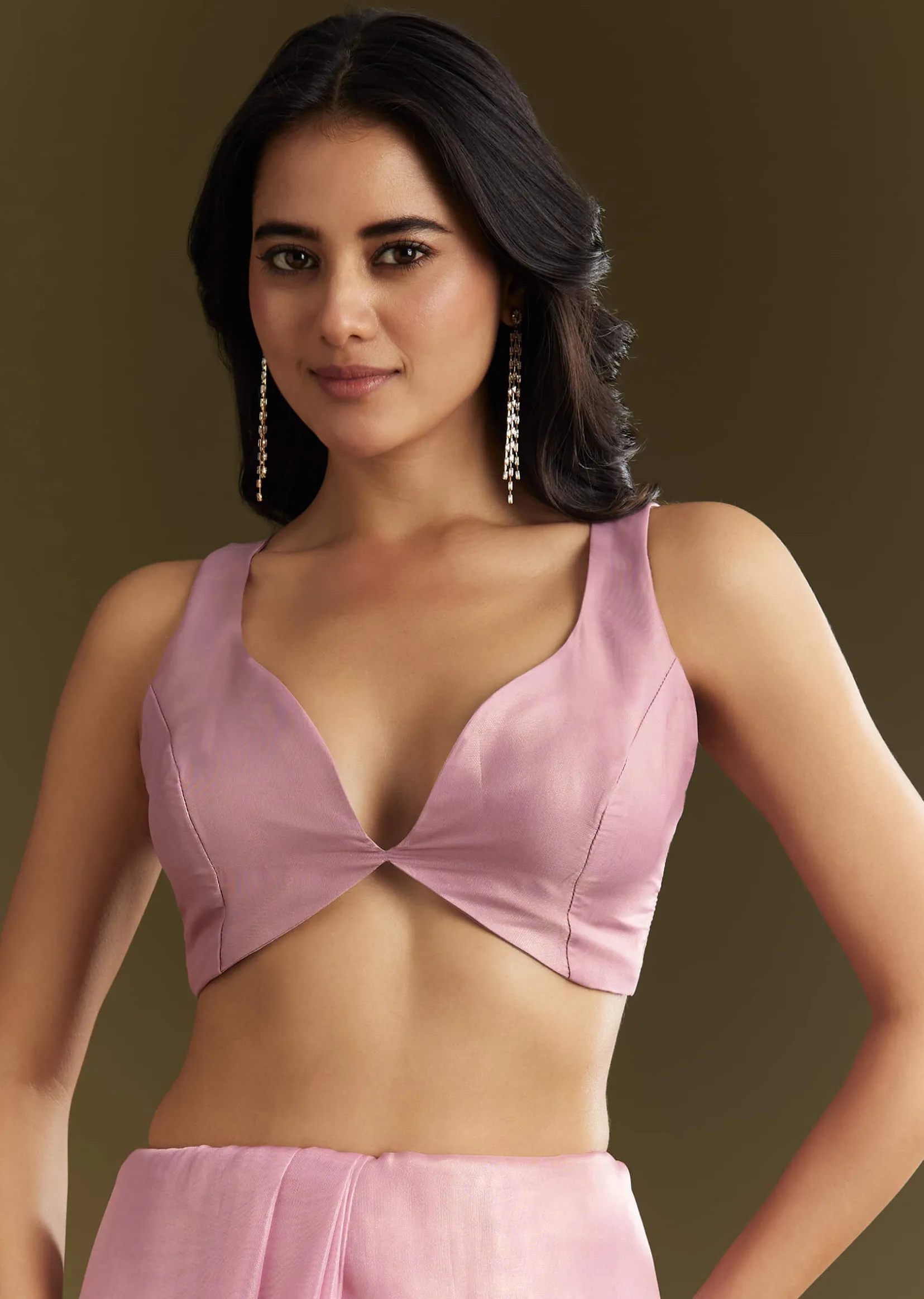 Pink Tissue Saree With All Over Stone Embellishment And Cutdana Scallop Border