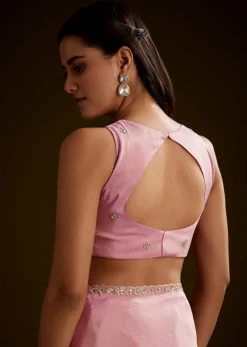 Pink Tissue Saree With Cutdana Embroidery And Scallop Border
