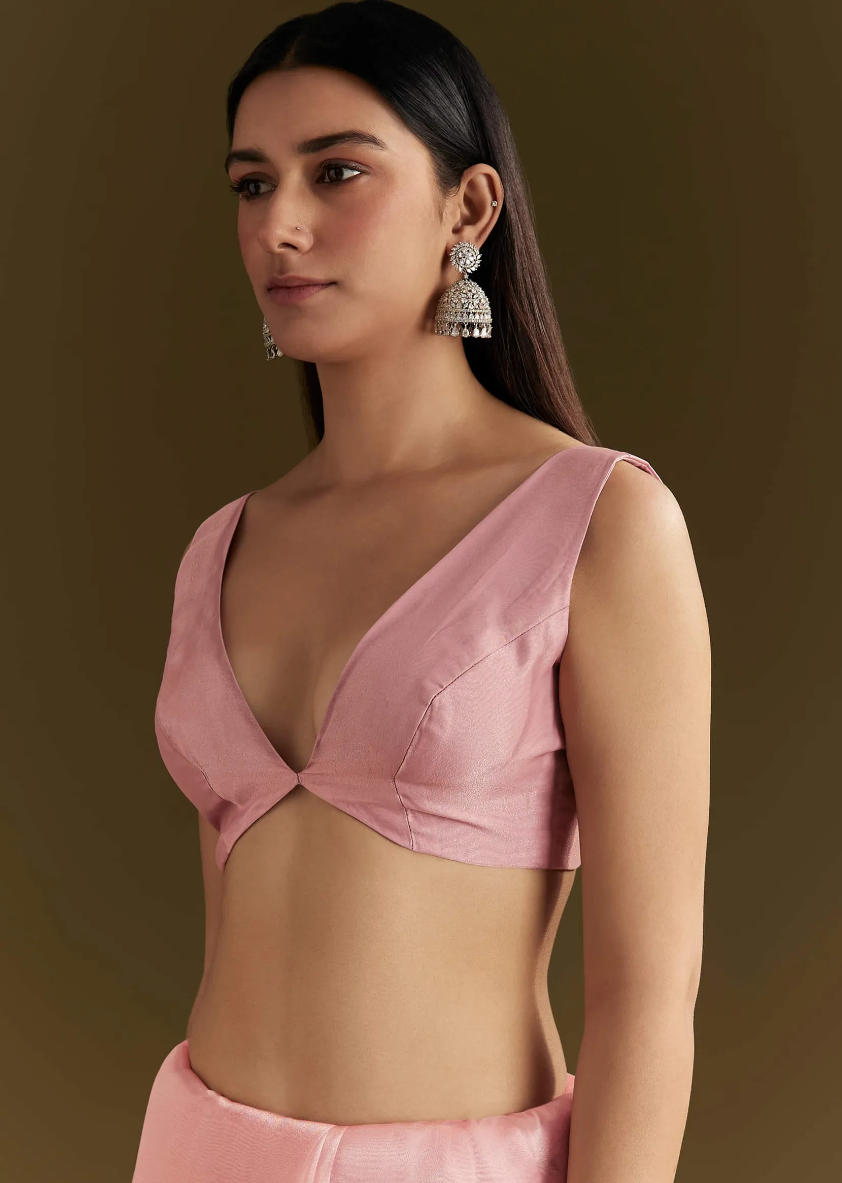 Pink Tissue Saree With Heavy Cutdana And Beads Embroidery