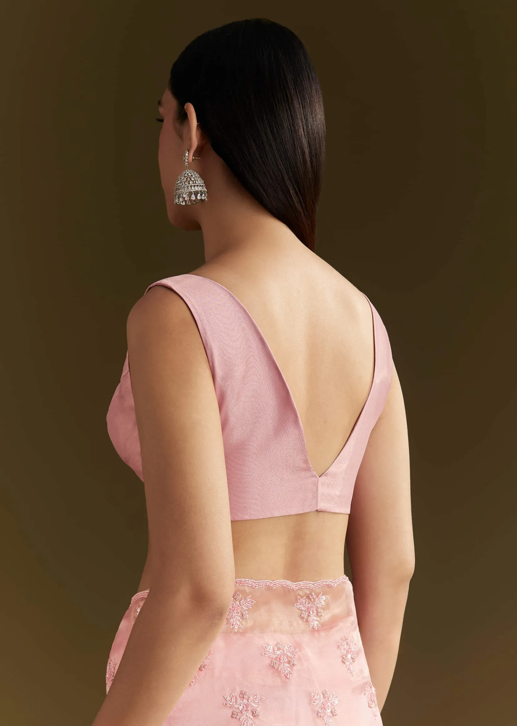Pink Tissue Saree With Heavy Cutdana And Beads Embroidery