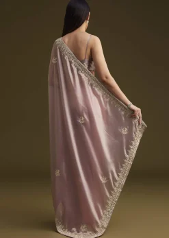 Pink Tissue Saree With Mirror And Sequins Embroidery