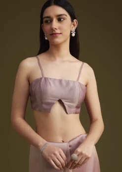 Pink Tissue Saree With Mirror And Sequins Embroidery