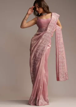 Pink Tissue Saree with Sequins and Cutdana Embroidery
