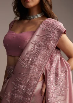 Pink Tissue Saree with Sequins and Cutdana Embroidery