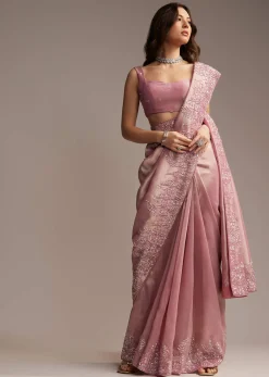 Pink Tissue Saree with Sequins and Cutdana Embroidery