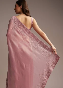 Pink Tissue Saree with Sequins and Cutdana Embroidery