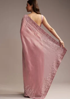 Pink Tissue Saree with Sequins and Cutdana Embroidery