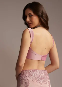 Pink Tissue Saree with Sequins and Cutdana Embroidery