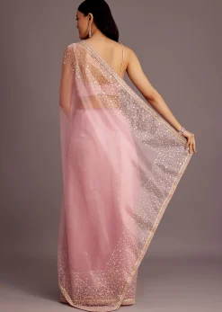 Pink Tissue Saree With Sequins Embellished Border