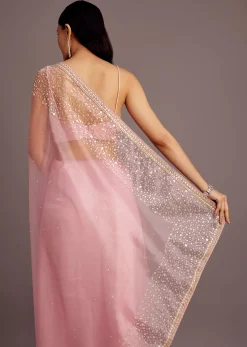 Pink Tissue Saree With Sequins Embellished Border