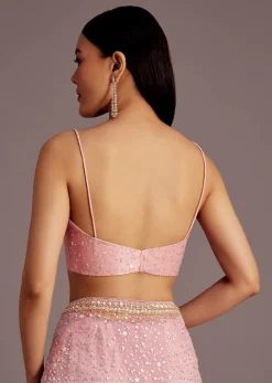 Pink Tissue Saree With Sequins Embellished Border