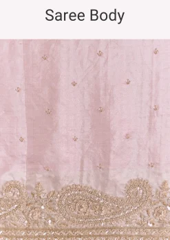Pink Tissue Saree With Zardosi Moti And Cutdana Blouse