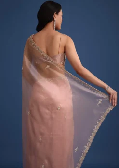 Pink Tissue Silk Cutdana Work Saree With Embellished Scallop Border