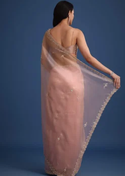 Pink Tissue Silk Cutdana Work Saree With Embellished Scallop Border