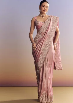 Pink Tissue Silk Saree With Scalloped Border