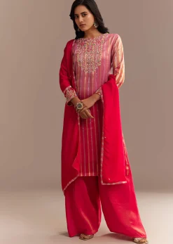 Pink Tissue Zardosi Embroidered Palazzo Set