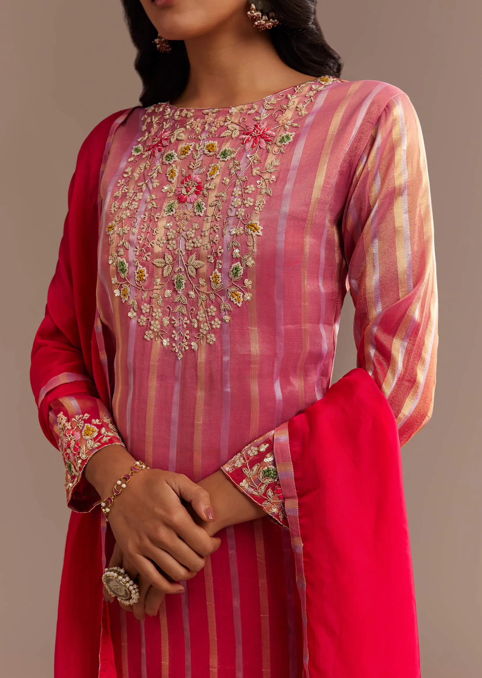 Pink Tissue Zardosi Embroidered Palazzo Set