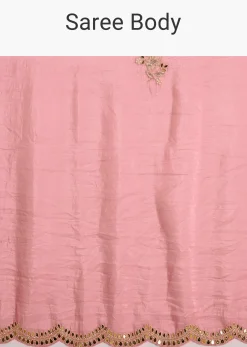 Pink Tissue Zardozi Saree With Scallop Border