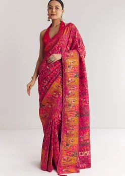 Pink Traditional Element Printed Woven Saree