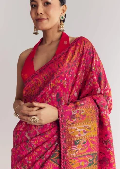 Pink Traditional Element Printed Woven Saree