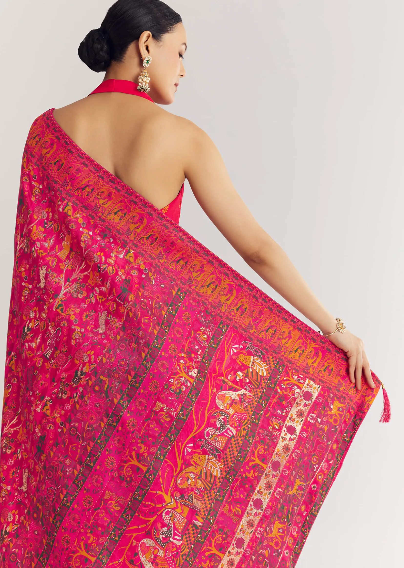 Pink Traditional Element Printed Woven Saree