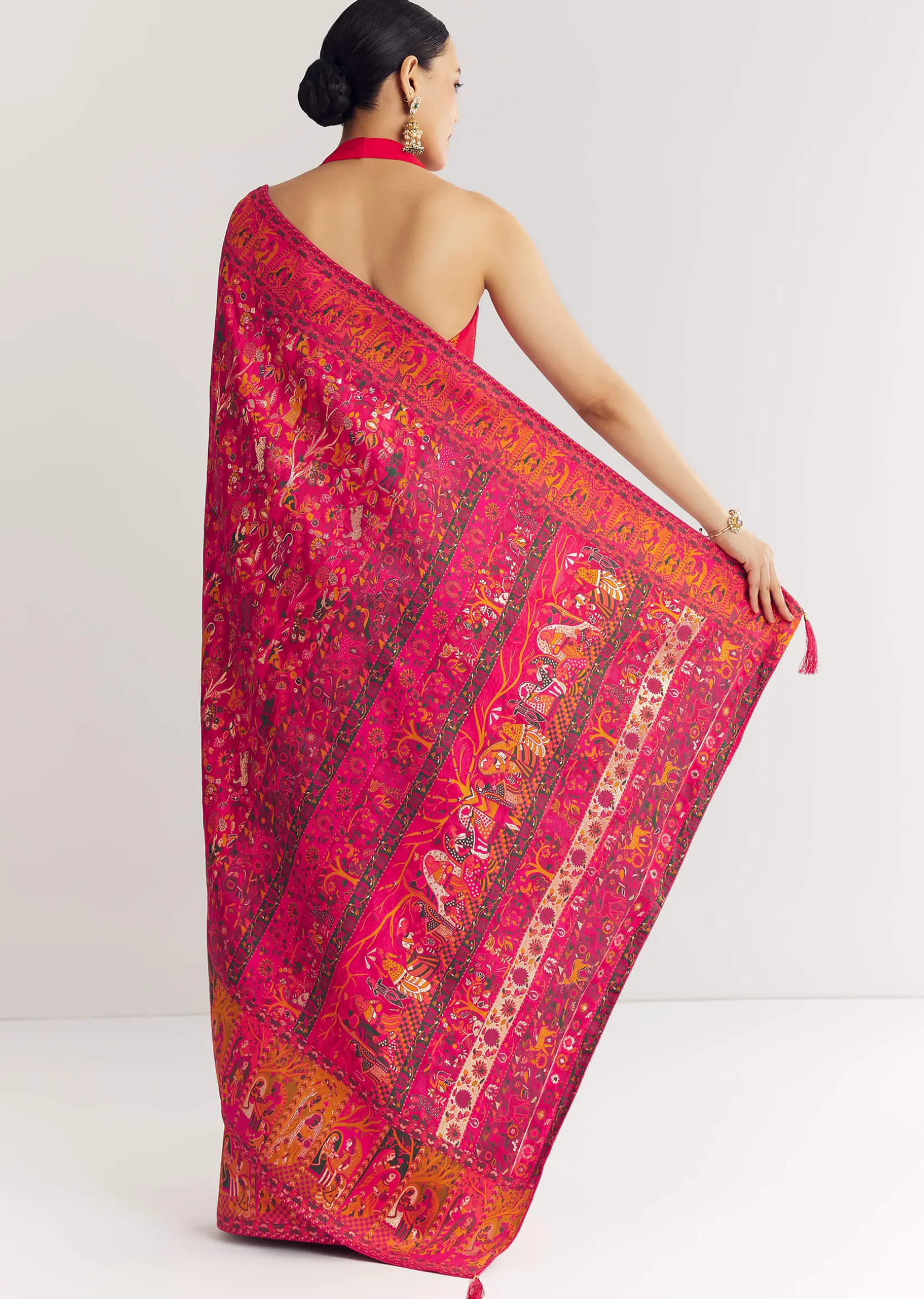Pink Traditional Element Printed Woven Saree