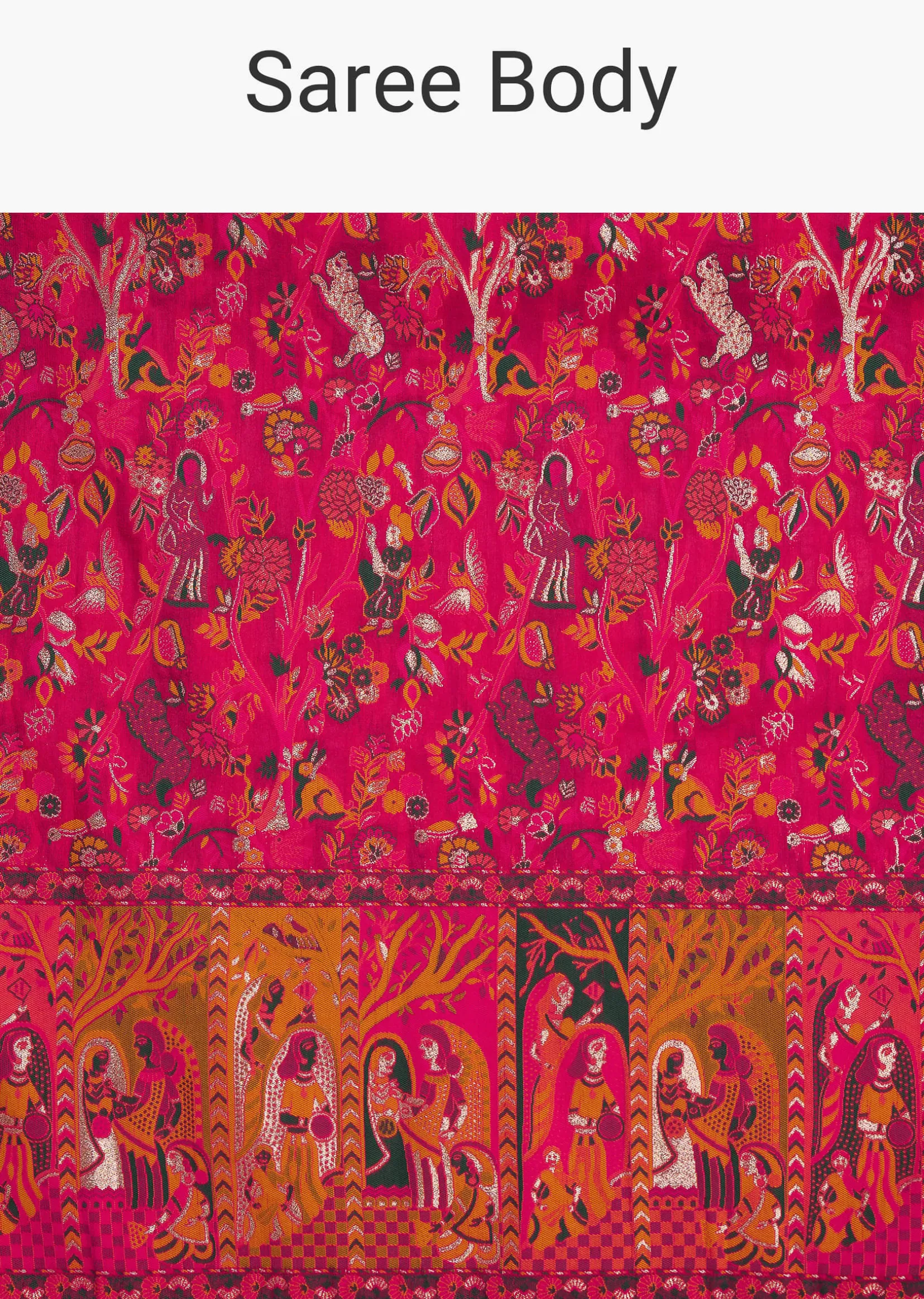 Pink Traditional Element Printed Woven Saree