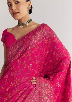 Pink Traditional Floral And Jaal Woven Saree
