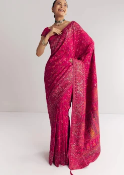 Pink Traditional Floral And Jaal Woven Saree