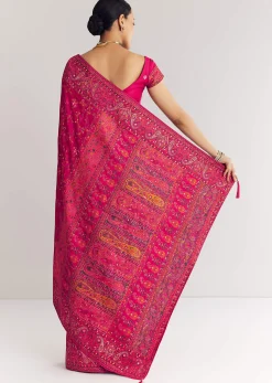 Pink Traditional Floral And Jaal Woven Saree