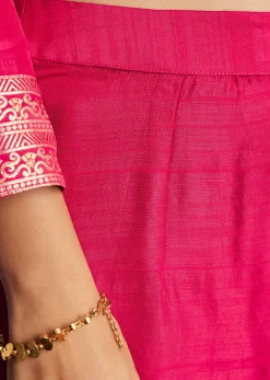 Pink Weave Silk Anarkali Suit With Dupatta