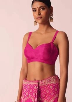 Pink Woven Saree In Silk With Bandhani Motifs And Unstitched Blouse Piece