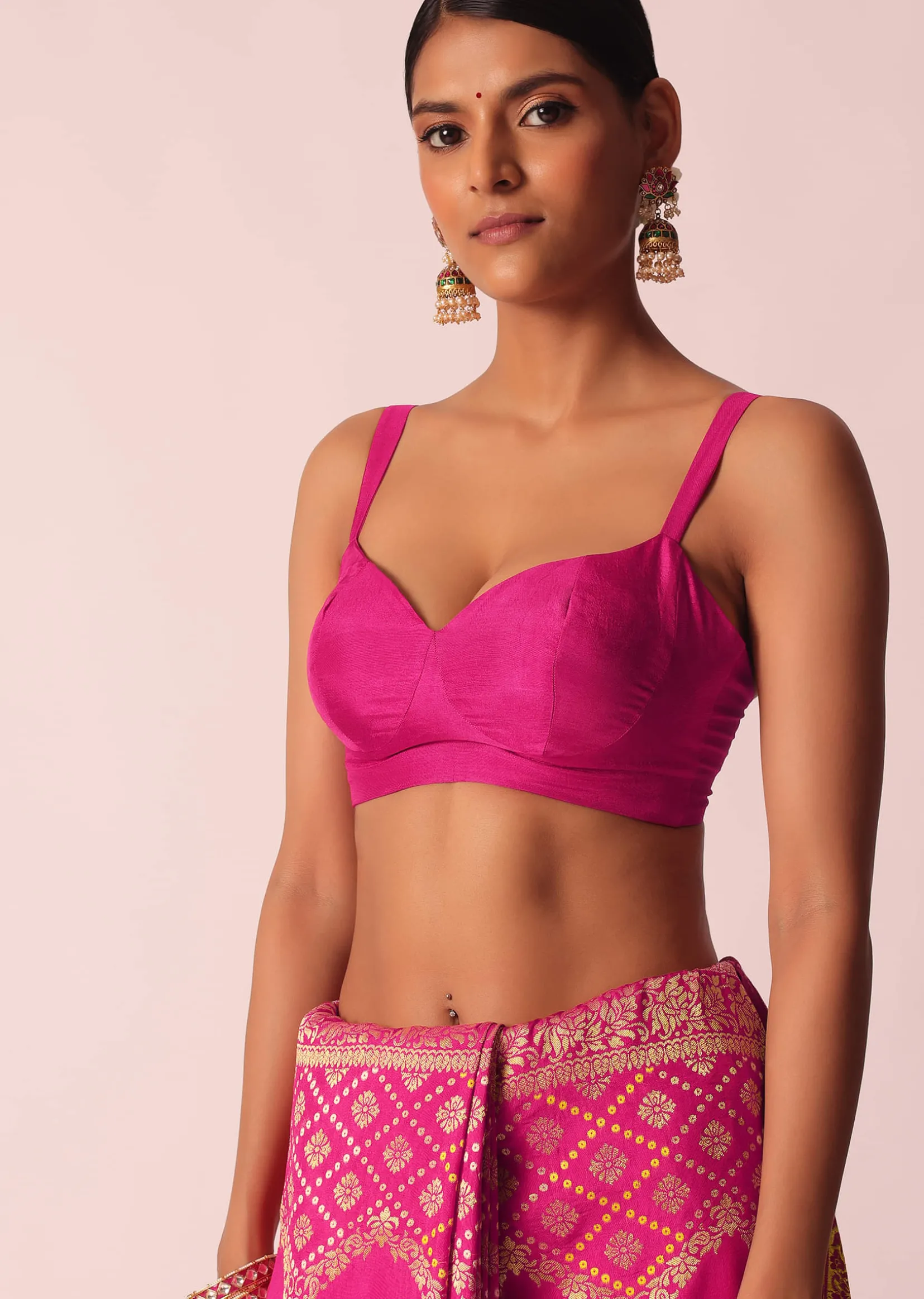 Pink Woven Saree In Silk With Bandhani Motifs And Unstitched Blouse Piece