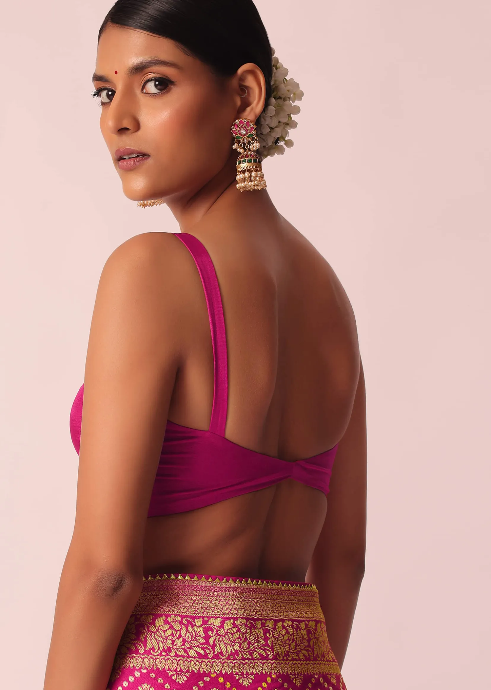 Pink Woven Saree In Silk With Bandhani Motifs And Unstitched Blouse Piece