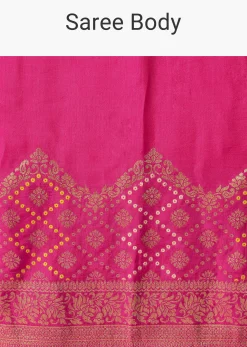 Pink Woven Saree In Silk With Bandhani Motifs And Unstitched Blouse Piece