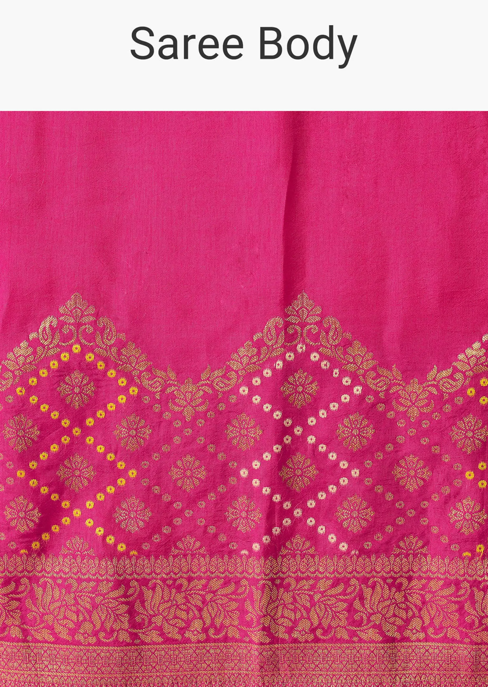 Pink Woven Saree In Silk With Bandhani Motifs And Unstitched Blouse Piece