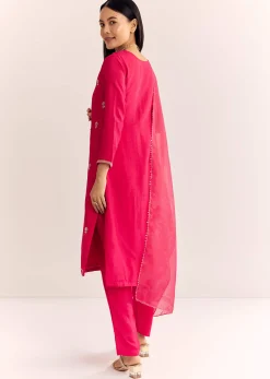 Pink Zardosi Work Dola Silk Kurta Pant With Organza Dupatta
