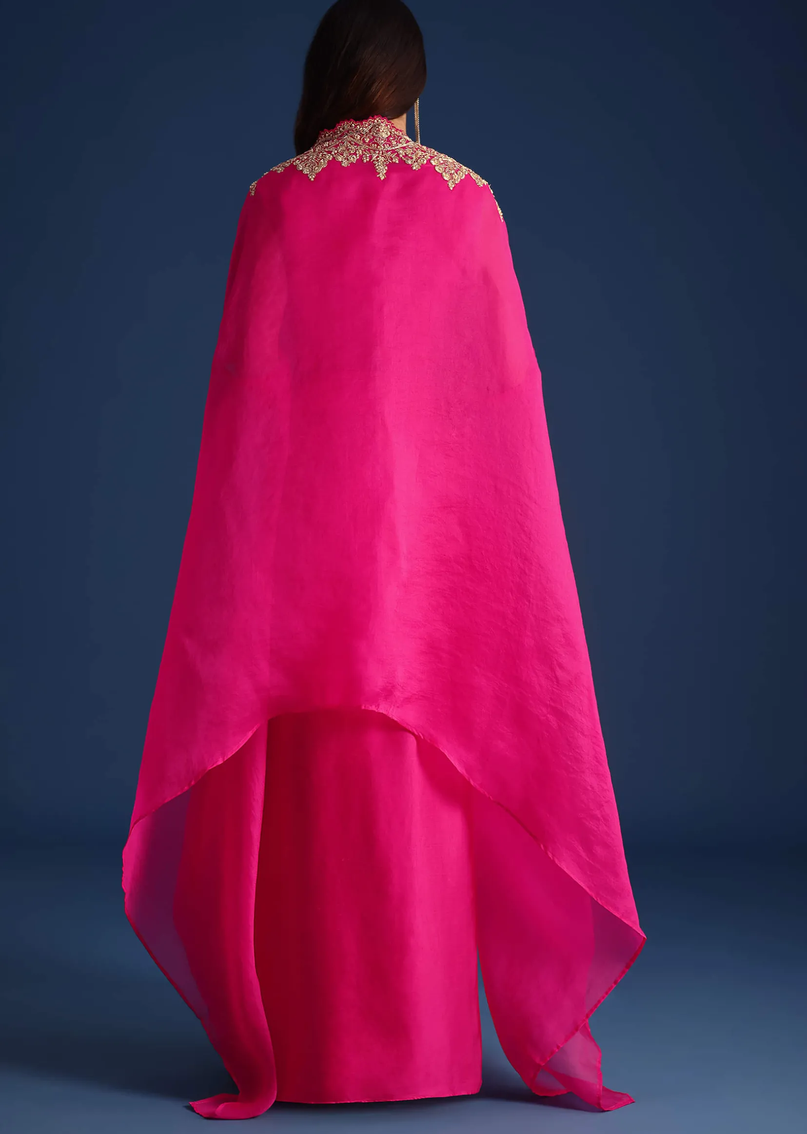 Pink Zardozi Embroidered Jacket With Skirt And Crop Top