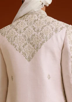 Pink Zari Pearl and Resham Embroidered Sherwani Set