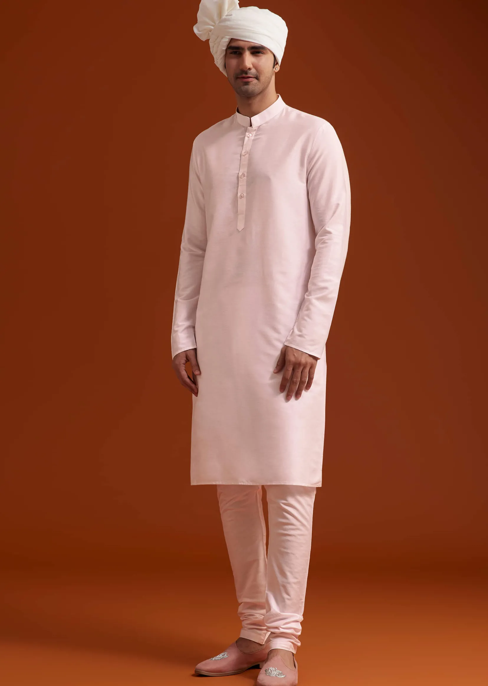 Pink Zari Pearl and Resham Embroidered Sherwani Set