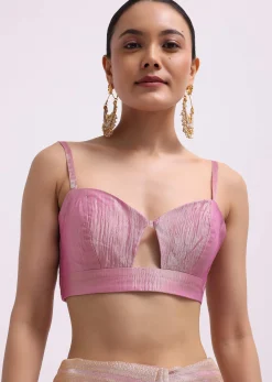 Pink Zari Woven Chanderi Saree With Unstitched Blouse