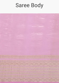 Pink Zari Woven Chanderi Saree With Unstitched Blouse