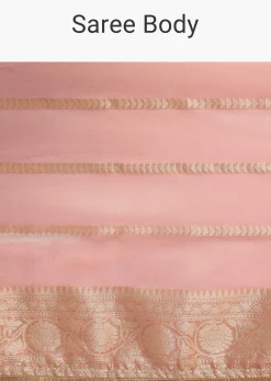 Pinkish Gold Zari Chanderi Silk Saree With Unstitched Border