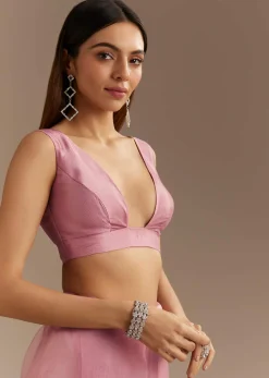 Pinkish Lavender Tissue Saree With Sequins Cutdana And Scallop Border