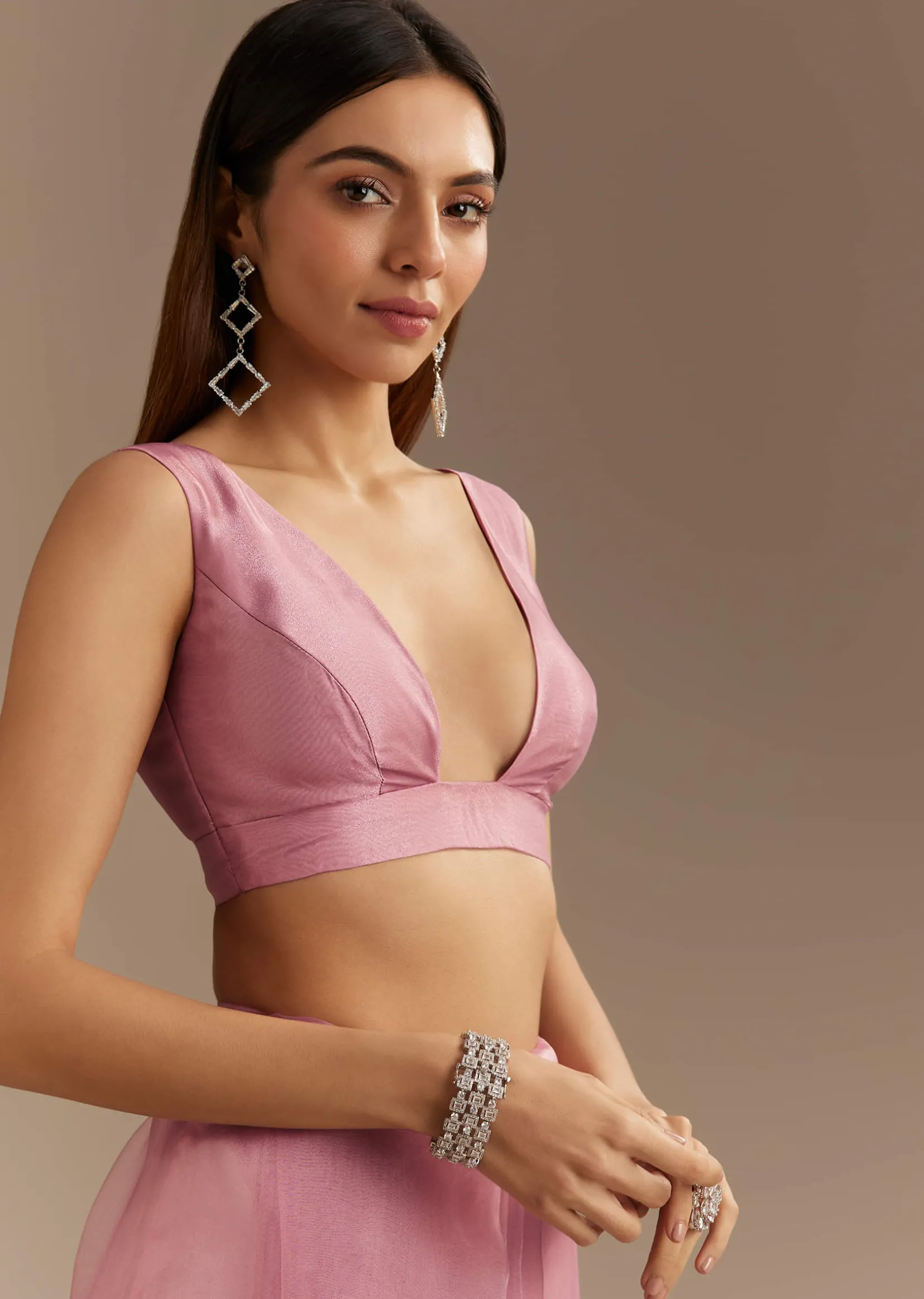 Pinkish Lavender Tissue Saree With Sequins Cutdana And Scallop Border